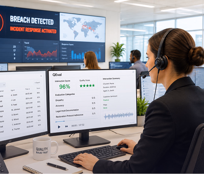 QEval breach response speech analytics dashboard